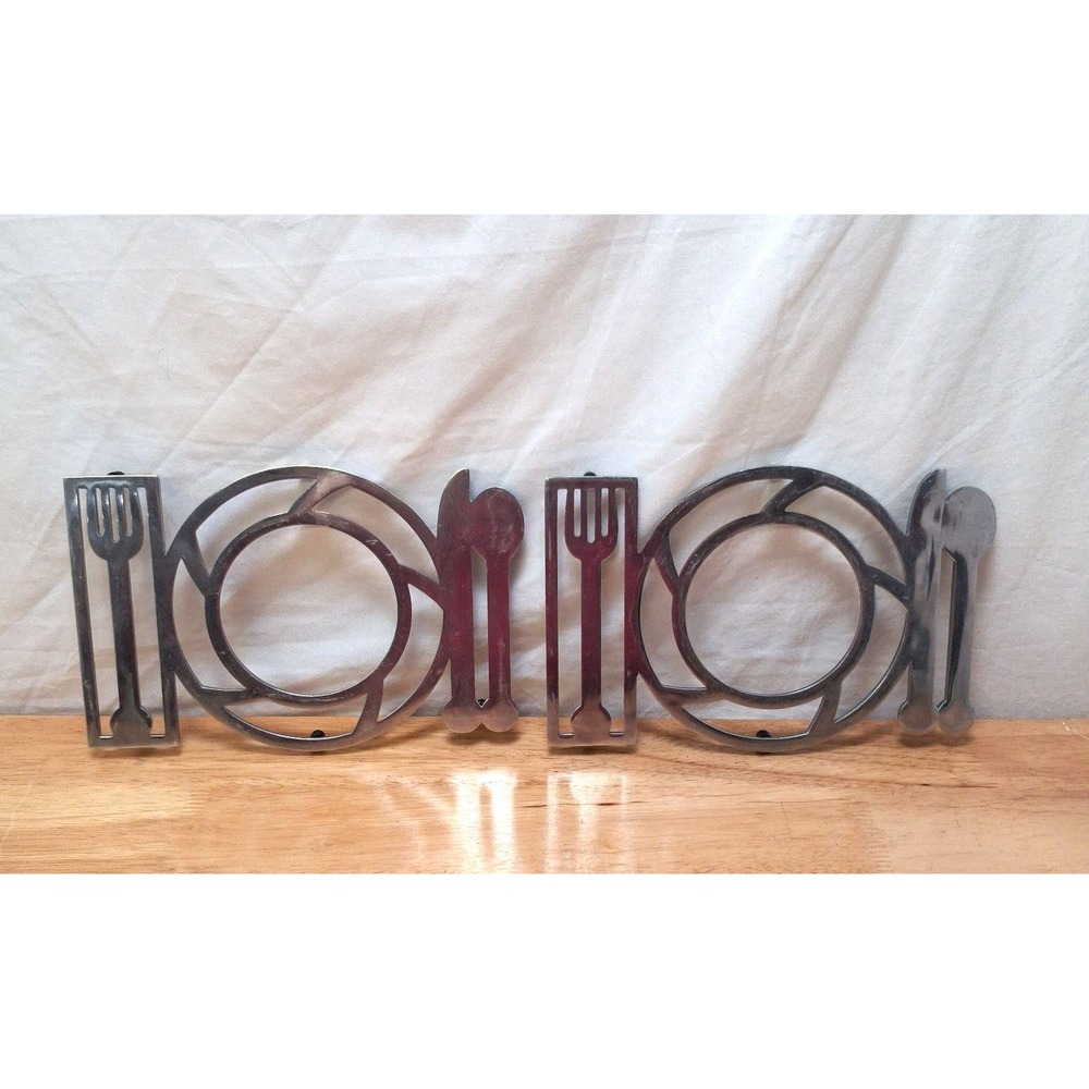 2 Copco Metal Trivets Modern Flatware Design Wall Hanging Fork Knife Spoon Plate